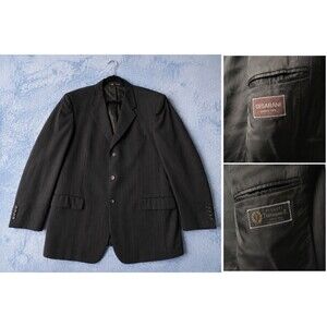 Vintage Cesarani Mens 44R Black Pinstripe Super 100s Wool Blazer Made Italy